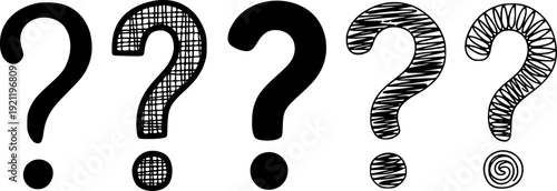 Hand Drawn Question Marks With Varied Fill Styles White Background symbol punctuation