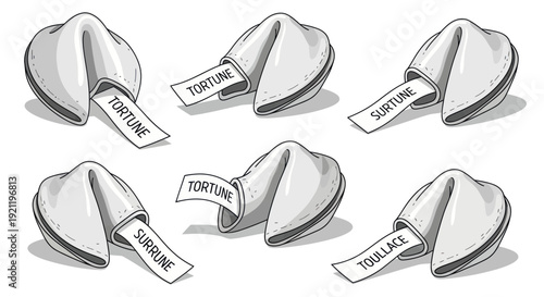 Fortune cookies with misspelled fortunes, symbolizing bad luck or confusion