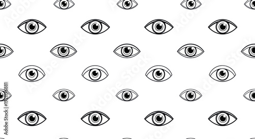 Seamless Pattern of Hand-Drawn Eyes on White Background
