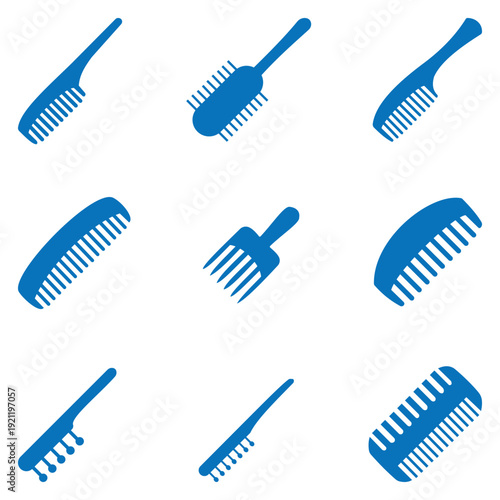 Modern Hairdressing Comb and Brush Icon Set in Outline and Solid Style for Beauty, Grooming and Personal Care Vector Illustration