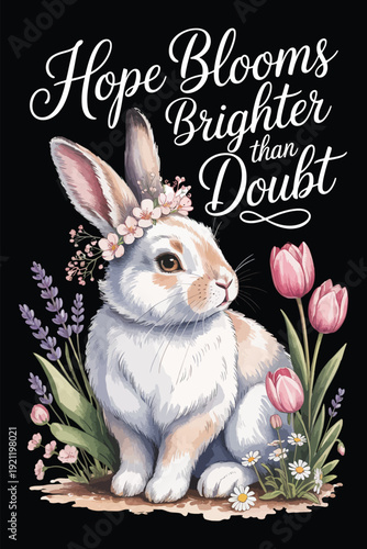 Easter Bunny with Flower Crown and Inspirational Quote