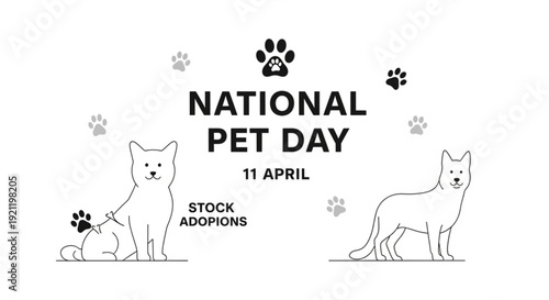 National pet day illustration with cats and paw prints on white background for stock adoptions