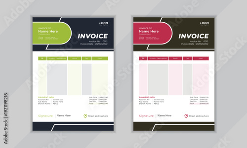 Clean invoice template design, professional bill payment form or quotation paper layout