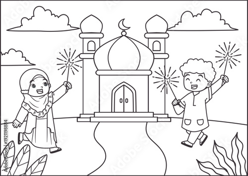 Adorable Ramadan Kareem Coloring Page for Kids