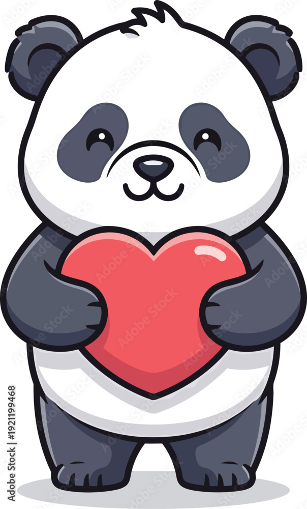 Obraz premium Adorable cartoon panda holding a red heart with a white background bear cute