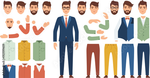 Coworkers manager or business person people keyframes animation character vector creation kit. Businessman character, creation animation generator illustration