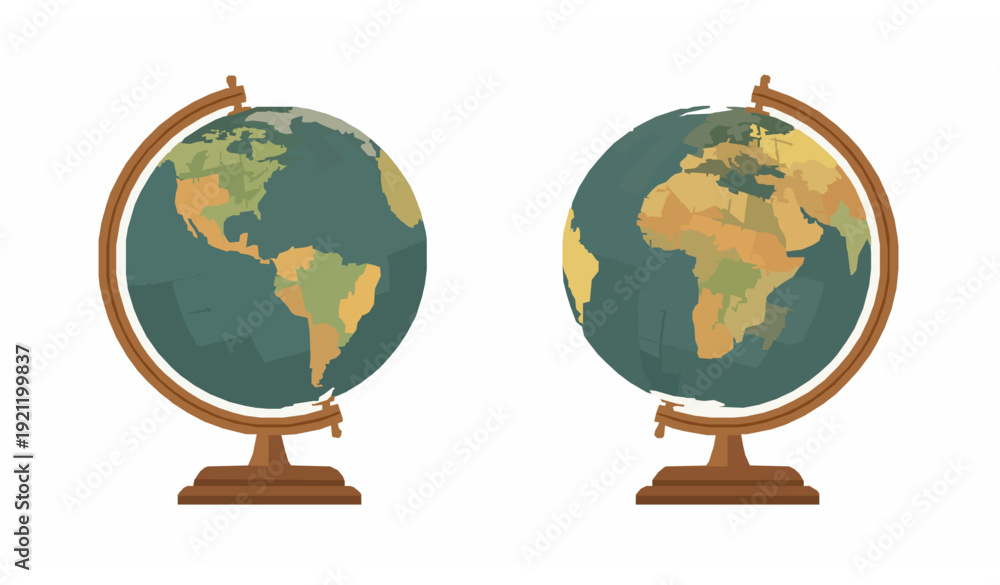 Αυτοκόλλητο Vintage Terrestrial Globe Vector Showing Americas, Europe, and Africa on White B