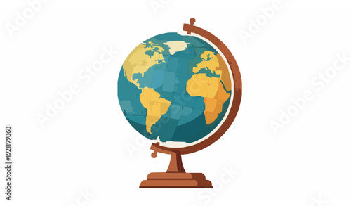 Retro Terrestrial Globe Vector Illustration Showing Dual Hemisphere of Americas, Europe, and Africa