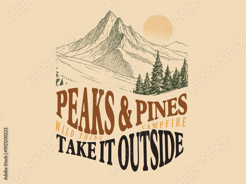 mountain T-shirt design with vintage abstract mountain illustaration in vector. autumn winter outdoors graphics. fashionable sweatshirt design. perfect for boy men's women's graphic tee