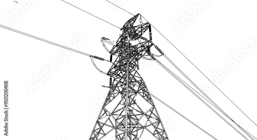 high voltage power line tower line art supporting electricity transmission cables symbolizing energy infrastructure.