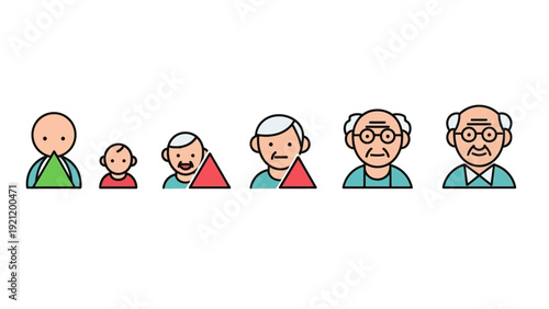 human aging process and life cycle stages from youth to old age depicting demographic progression and longevity concepts