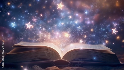 Magical Open Book with Glowing Lights Knowledge Imagination and Learning Concept