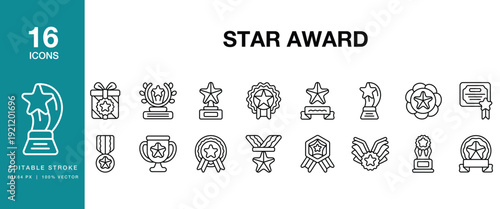 Star Award icon set. Includes award, star, trophy, achievement, winner, prize and More. Editable Stroke Icon Collection.