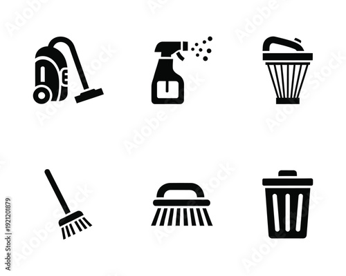 Cleaning supplies and tools icons