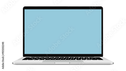 laptop with blank light blue screen isolated on white perfect for technology mockups digital design and customizable templates.