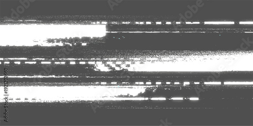 Distorted abstract horizontal lines with glitch effect and noise texture on dark gray background vector illustration