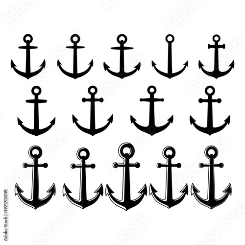 Ship Anchor Silhouette Pack - Nautical Marine and Sailing Equipment Vector Illustration Set