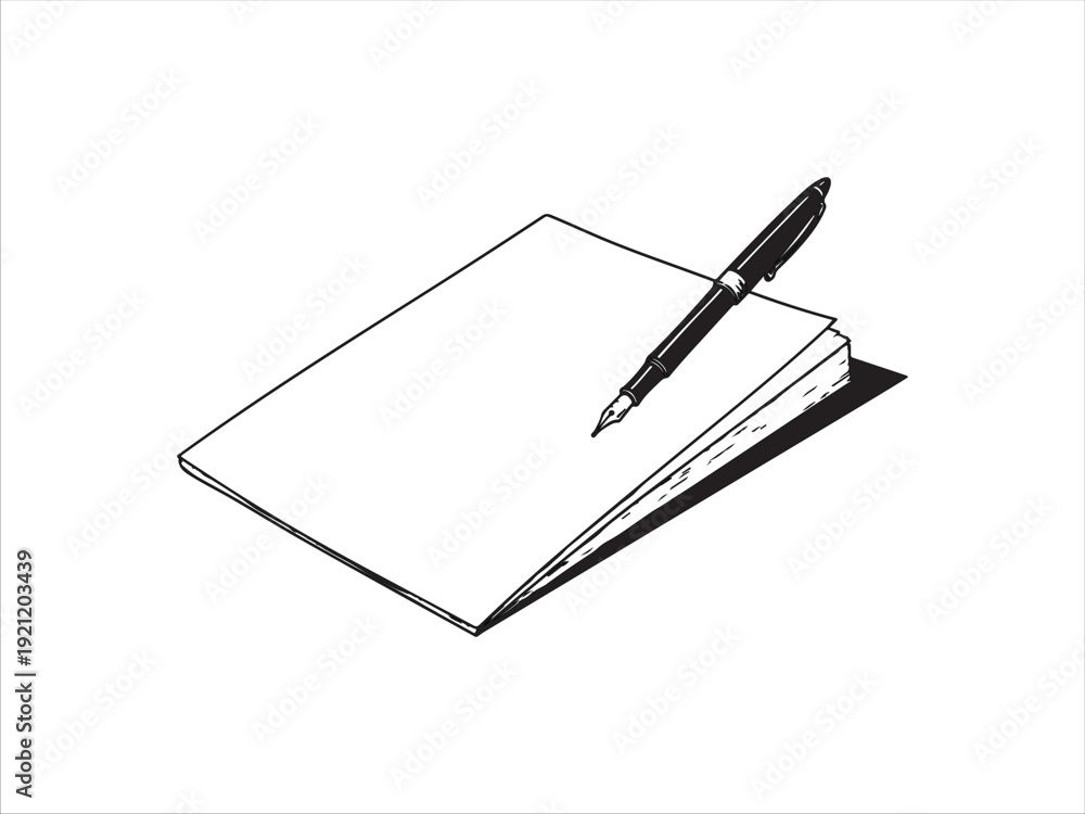 Naklejka premium Black pen resting on top of open notebook page