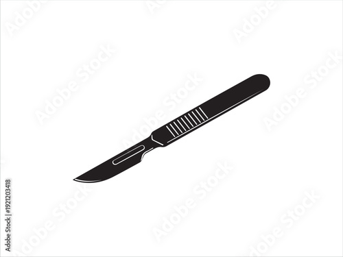 Black handled utility knife with serrated edge isolated image