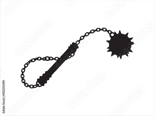 Black silhouette chain with spiked ball end graphic design illustration
