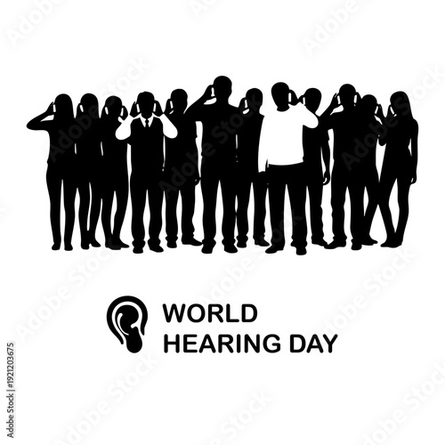 World Hearing Day Awareness Banner with Crowd Silhouette