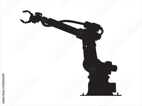 Industrial robotic arm with claw gripper in extended position