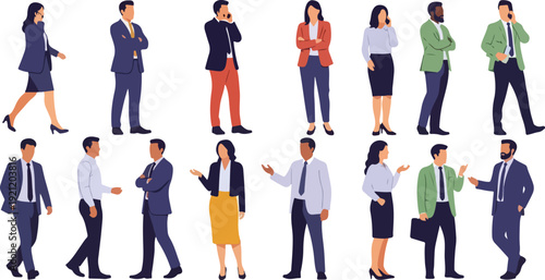 Modern Business Character Set Showcasing Men and Women in Various Careers and Dynamic Poses