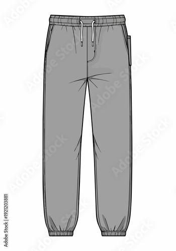 Grey Sweatpants Jogger Technical Fashion Flat Sketch Vector Illustration