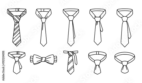 Neck tie outline icon collection formal wear line art vector illustration