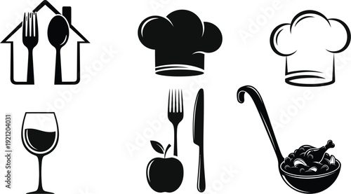 Culinary icons and kitchen utensils
