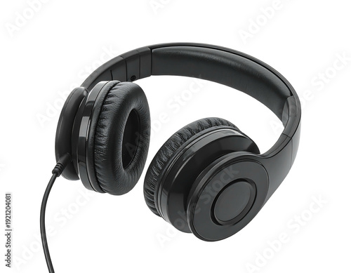 Black over-ear headphones isolated on a white background studio shot.