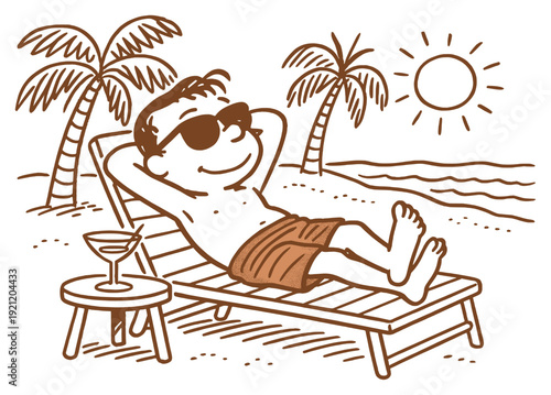 a man lying on the summer beach - cartoon character drawing (artwork 1)