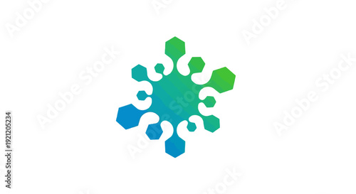 Blue Green Gradient Molecular Structure Icon.