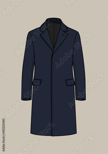 Classic Navy Blue Mens Overcoat Vector Illustration Fashion Template