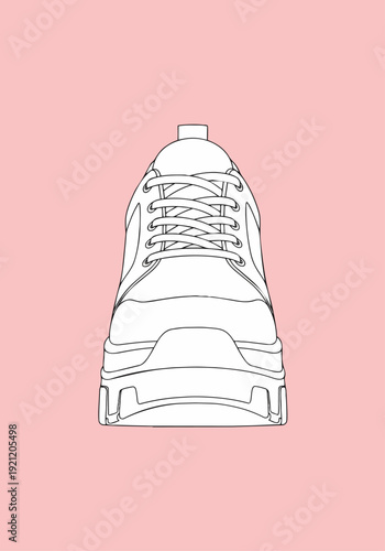 Minimalist outline illustration of modern chunky platform sneaker shoe front view