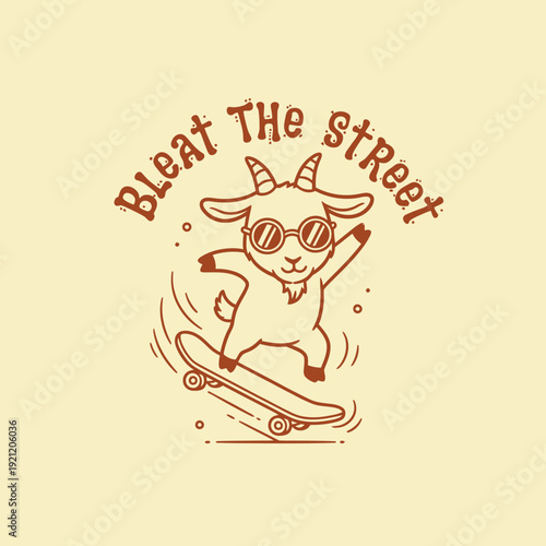 Cool Goat Riding a Skateboard with Sunglasses.