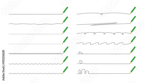 手描き鉛筆ライン見出し線セット／ノート風ヘッダー装飾ベクター素材