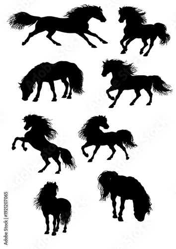 Horse Silhouette Set in Running and Standing Poses
