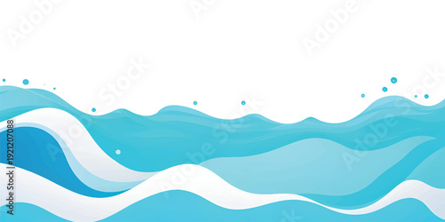 Abstract blue and green water wave splash background vector illustration. Vibrant cartoon ocean wave vector with splash and foam on white background, water wave, kids themes, and digital art.
