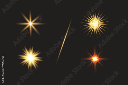 Four bright stars and a meteor on a dark background
