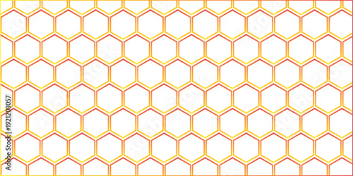 A seamless abstract geometric pattern featuring a yellow and orange hexagonal honeycomb structure with bee cell shapes for a modern vector wallpaper design