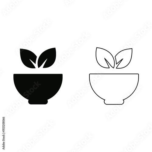 Minimalist Herbal Bowl Logo with Green Leaves for Natural Medicine and Wellness.
