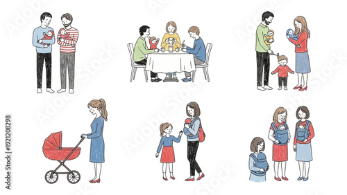 modern diverse families including same-sex and single parents joyfully raising children illustrating inclusive parenting and family life.