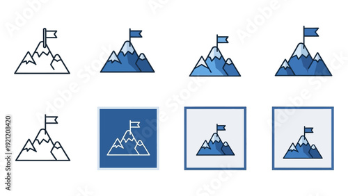 mountain peak with flag icons symbolizing business success goal achievement overcoming challenges perfect for motivational concepts branding.