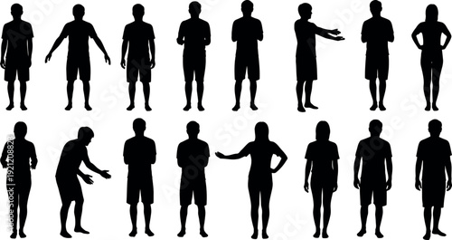 Collection of 14 black human silhouettes in various poses