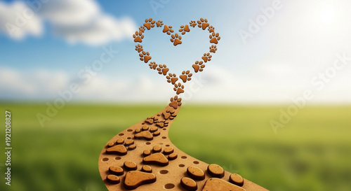 Heart Shape Formed by Cookies on Hand against Green Field Background