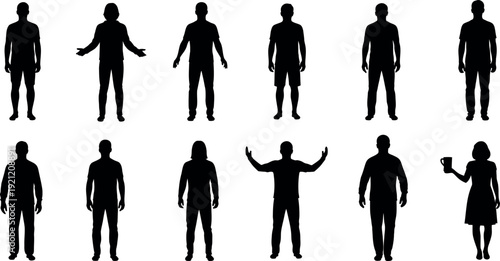 Collection of black silhouettes of people in various poses