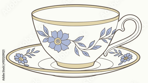 Vintage Floral Teacup Saucer Watercolor Illustration