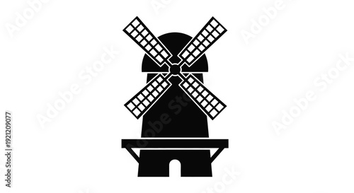 Windmill Silhouette Icon Traditional Dutch Mill Vector Illustration