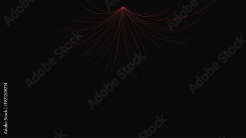 Flow lines of glowing red light trails radiating from a central point, creating a dynamic fiber optic effect against a dark background